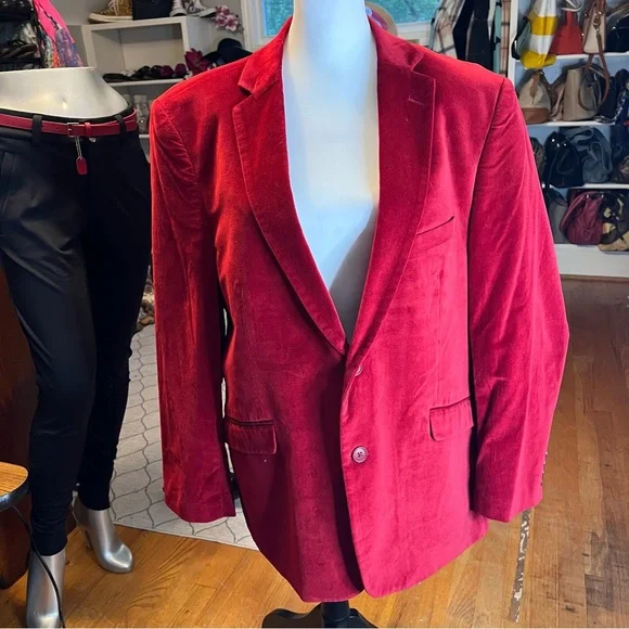 Adolfo Red Velvet Sport Coat with Notched Lapels - Picture 7 of 11